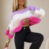 Sweter BYME w pasy – lila/ecru