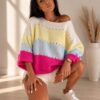 Sweter BYME w pasy – banan/fuksja