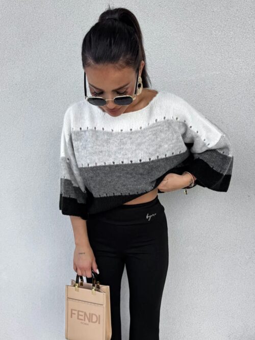 Sweter BYME w pasy – szaro-czarny
