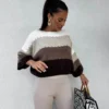 Sweter BYME w pasy – beż/czekolada