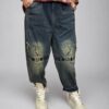 spodnie jeansowe STAR Denim z aplikacjami luźne spodnie jeansowe z gumką w pasie spodnie denim z gwiazdkami i przetarciami damskie spodnie jeansowe z dekoracyjną nogawką spodnie jeansowe z dekatyzowanym wykończeniem modne spodnie denim z nadrukiem na nogawce spodnie jeansowe o swobodnym fasonie spodnie STAR Denim Butik Madzia Fashion