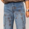 Jeansy szwedy z haftem mokka czekolada