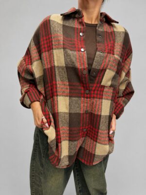 koszula na napy Long oversize długa koszula damska na napy koszula Long mokka latte czekolada jesienna czerwień koszula oversize w jesiennej kolorystyce dłuższa koszula na napy do stylizacji koszula damska z bawełną i akrylem koszula Long jako narzutka koszula na napy Butik Madzia Fashion