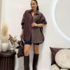 Tył koszuli oversize w paski – patchwork bordowy i granatowy