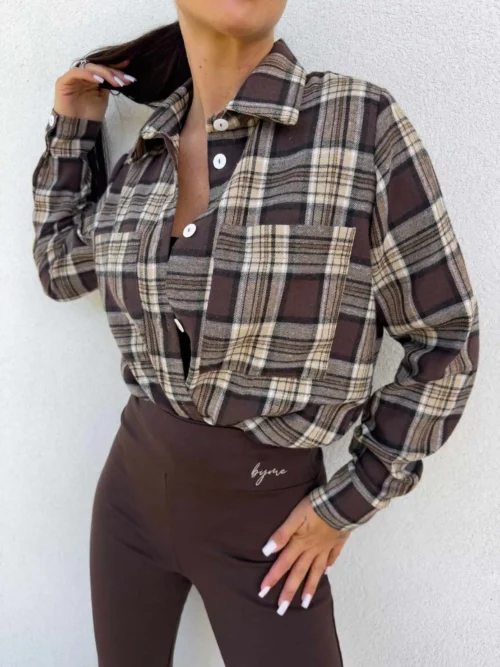 koszula BYME Slim Pocket krata czekoladowa
