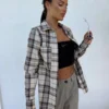 koszula BYME Slim Pocket krata beżowa