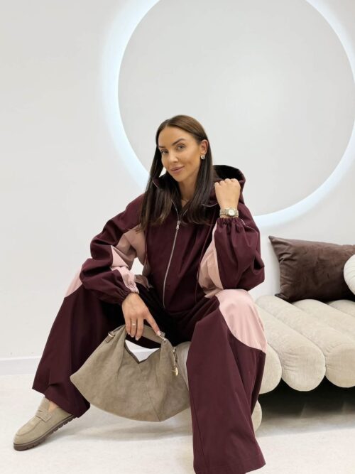komplet dresowy OLO z bluzą na zamek damski komplet dresowy z szerokimi spodniami komplet OLO bluza z kapturem i spodnie modny komplet dresowy damski OLO dwuczęściowy komplet dresowy w miejskim stylu komplet dresowy damski sportowo premium luźny komplet damski z szeroką nogawką kolorowy komplet dresowy OLO