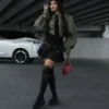 Koszula damska Lavestino w kolorze khaki z denimowym krawatem