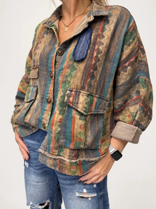 koszula oversize damska vintage bawełniana koszula damska we wzory koszula oversize 100% bawełna kolorowa koszula damska oversize koszula vintage z kieszeniami koszula narzutka damska we wzory