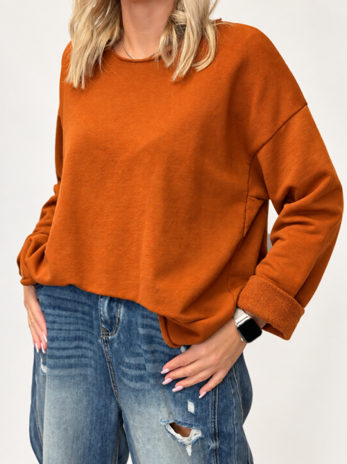 Bluza z bawełny pętelkowej damska Bluza damska z podwójnym przodem Luźna bluza bawełniana damska Bluza z krótszym przodem i dłuższym tyłem Bluza damska Butik Madzia Fashion