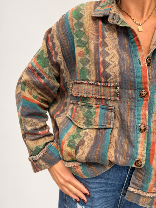 koszula oversize damska vintage bawełniana koszula damska we wzory koszula oversize 100% bawełna kolorowa koszula damska oversize koszula vintage z kieszeniami koszula narzutka damska we wzory