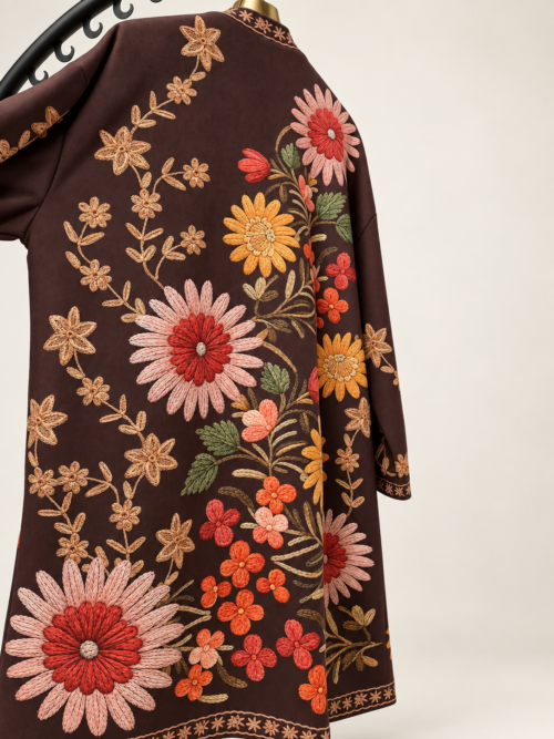 - Płaszcz kimono w kwiaty damski - Długi płaszcz kimono w kwiatowy wzór - Płaszcz kimono z podszewką w paski - Damski płaszcz kwiatowy rozmiar uniwersalny - Płaszcz kimono damski stylizacja - Długi płaszcz w kwiaty Butik Madzia Fashion - Płaszcz kimono z podwiniętym rękawem