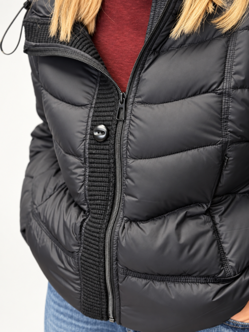 - Kurtka pikowana damska z dzianiną - Czarna kurtka pikowana damska - Kurtka damska na jesień i lekką zimę - Kurtka pikowana z kapturem damska - Kurtka przejściowa Butik Madzia Fashion