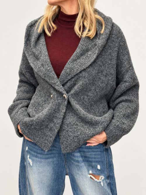 Sweter oversize damski produkcja Francja Miękki sweter damski z wełną Sweter oversize o przestrzennej fakturze Francuski sweter damski oversize Sweter damski Butik Madzia Fashion
