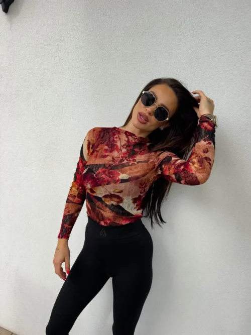 Bluzka transparentna Skin Print BYME – bordo-czarna