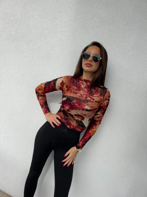 Bluzka transparentna Skin Print BYME – bordo-czarna