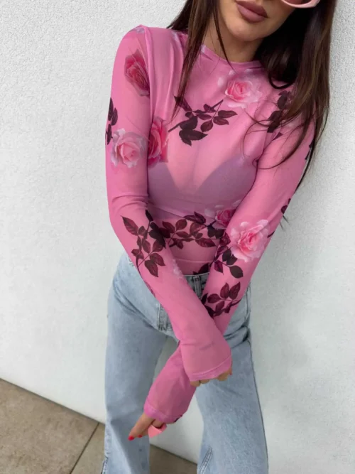 Bluzka transparentna Skin Rose BYME – różowa