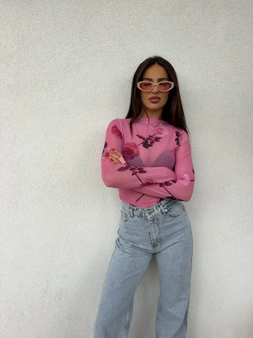 Bluzka transparentna Skin Rose BYME – różowa