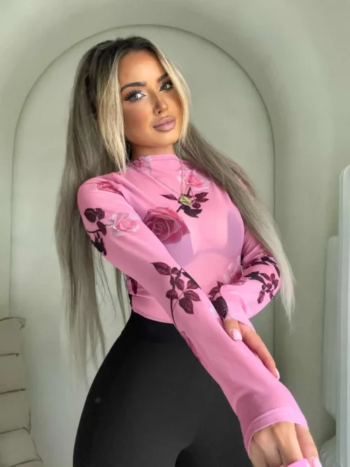 Bluzka transparentna Skin Rose BYME – różowa