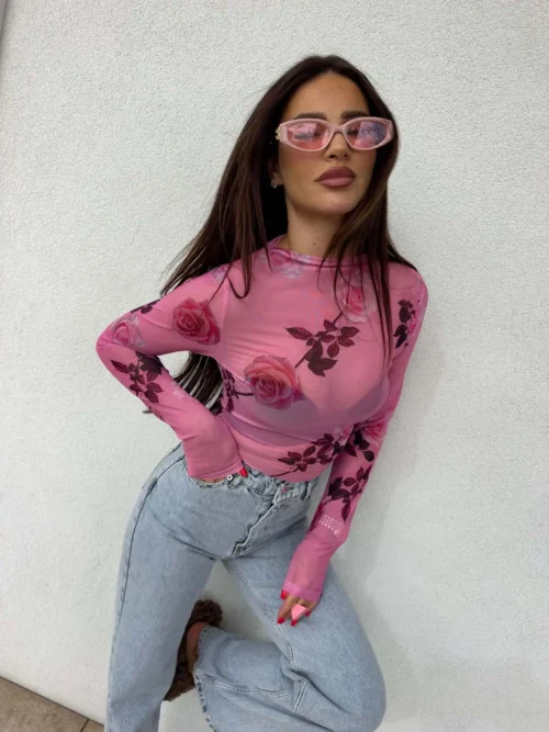 Bluzka transparentna Skin Rose BYME – różowa