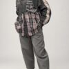 Koszula Denim Duo damska z kratą Koszula jeansowa z bawełnianą kratą Koszula damska z przecieranym denimem Koszula patchworkowa denim i krata Koszula Denim Duo rozmiar uniwersalny Koszula damska z postrzępionymi detalami Koszula jeansowa z kontrastową kratą