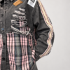 Koszula Denim Duo damska z kratą Koszula jeansowa z bawełnianą kratą Koszula damska z przecieranym denimem Koszula patchworkowa denim i krata Koszula Denim Duo rozmiar uniwersalny Koszula damska z postrzępionymi detalami Koszula jeansowa z kontrastową kratą