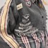Koszula Denim Duo damska z kratą Koszula jeansowa z bawełnianą kratą Koszula damska z przecieranym denimem Koszula patchworkowa denim i krata Koszula Denim Duo rozmiar uniwersalny Koszula damska z postrzępionymi detalami Koszula jeansowa z kontrastową kratą