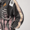 Koszula Denim Duo damska z kratą Koszula jeansowa z bawełnianą kratą Koszula damska z przecieranym denimem Koszula patchworkowa denim i krata Koszula Denim Duo rozmiar uniwersalny Koszula damska z postrzępionymi detalami Koszula jeansowa z kontrastową kratą