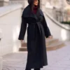 Płaszcz damski ME GUSTA z wełną Długi płaszcz wiązany ME GUSTA Elegancki płaszcz damski z paskiem Płaszcz ME GUSTA rozmiar uniwersalny Długi płaszcz damski polska produkcja Płaszcz damski z szerokim kołnierzem Płaszcz jesienny ME GUSTA z wełną