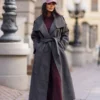 Płaszcz damski ME GUSTA z wełną Długi płaszcz wiązany ME GUSTA Elegancki płaszcz damski z paskiem Płaszcz ME GUSTA rozmiar uniwersalny Długi płaszcz damski polska produkcja Płaszcz damski z szerokim kołnierzem Płaszcz jesienny ME GUSTA z wełną